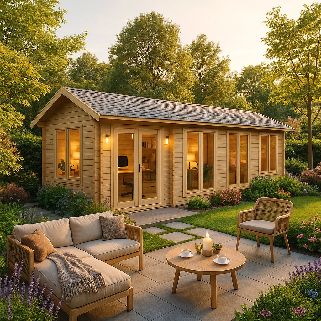Großes Gartenbüro “Hansa 2” 10x4m | 4x10 m großes Gartenhaus mit Gartenbüro | 10x4m großes Holzhaus mit Home-Office mit Schlafboden