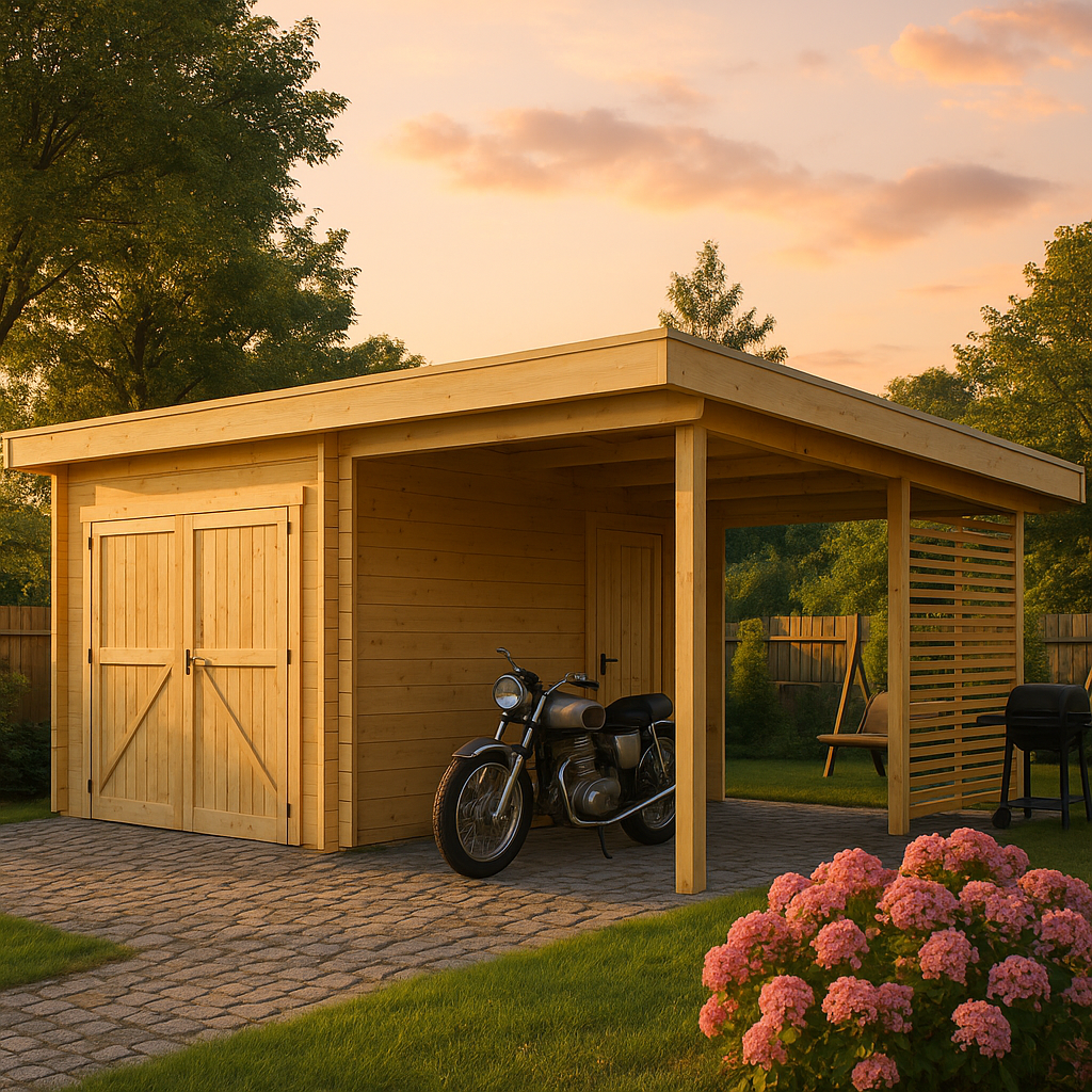 Fjordholz Holzgarage mit Carport Modell Gettorf 44