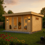 Modernes Fjordholz Gartenhaus mit Flachdach Modell