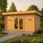 Modernes Fjordholz Gartenhaus mit Flachdach Modell