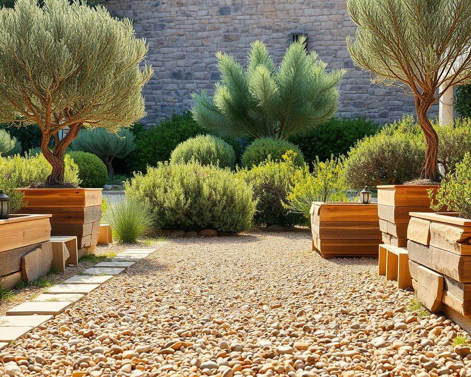 naturstein kies holz gartengestaltung