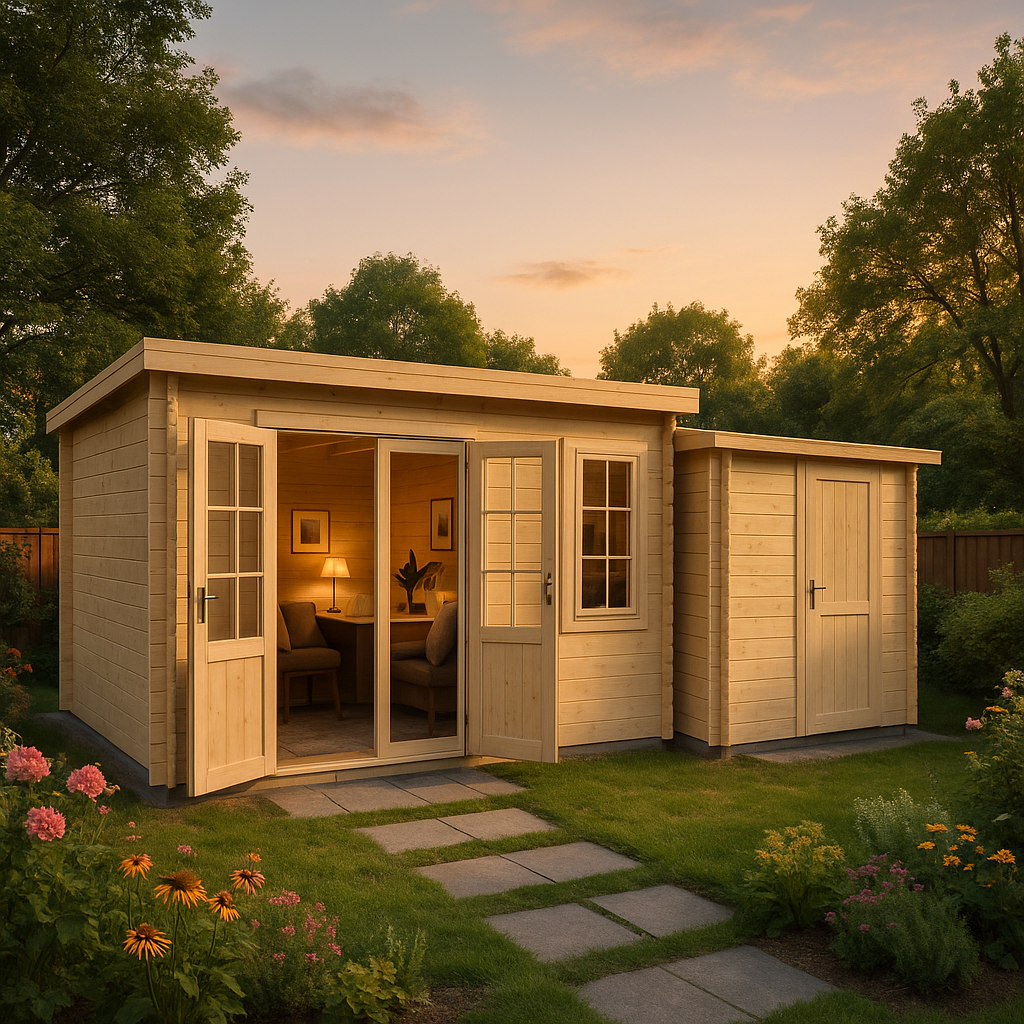 Premium Set Gartenhaus Maria 9,8m² mit Anbau inkl. Montage