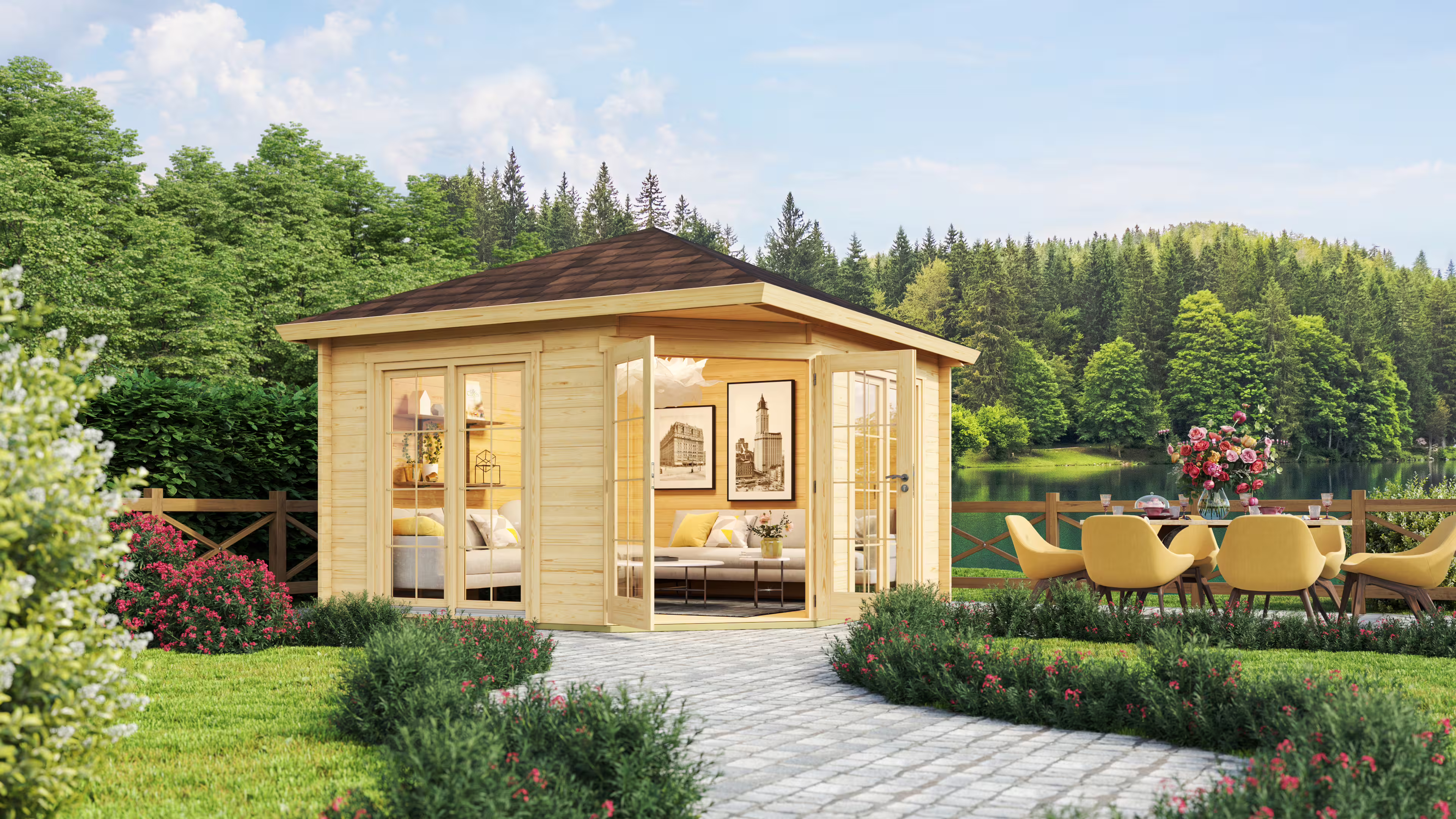 Fjordholz 5-Eck Gartenhaus Modell Fargo 44 B| Rabatt: 26%|4x4m