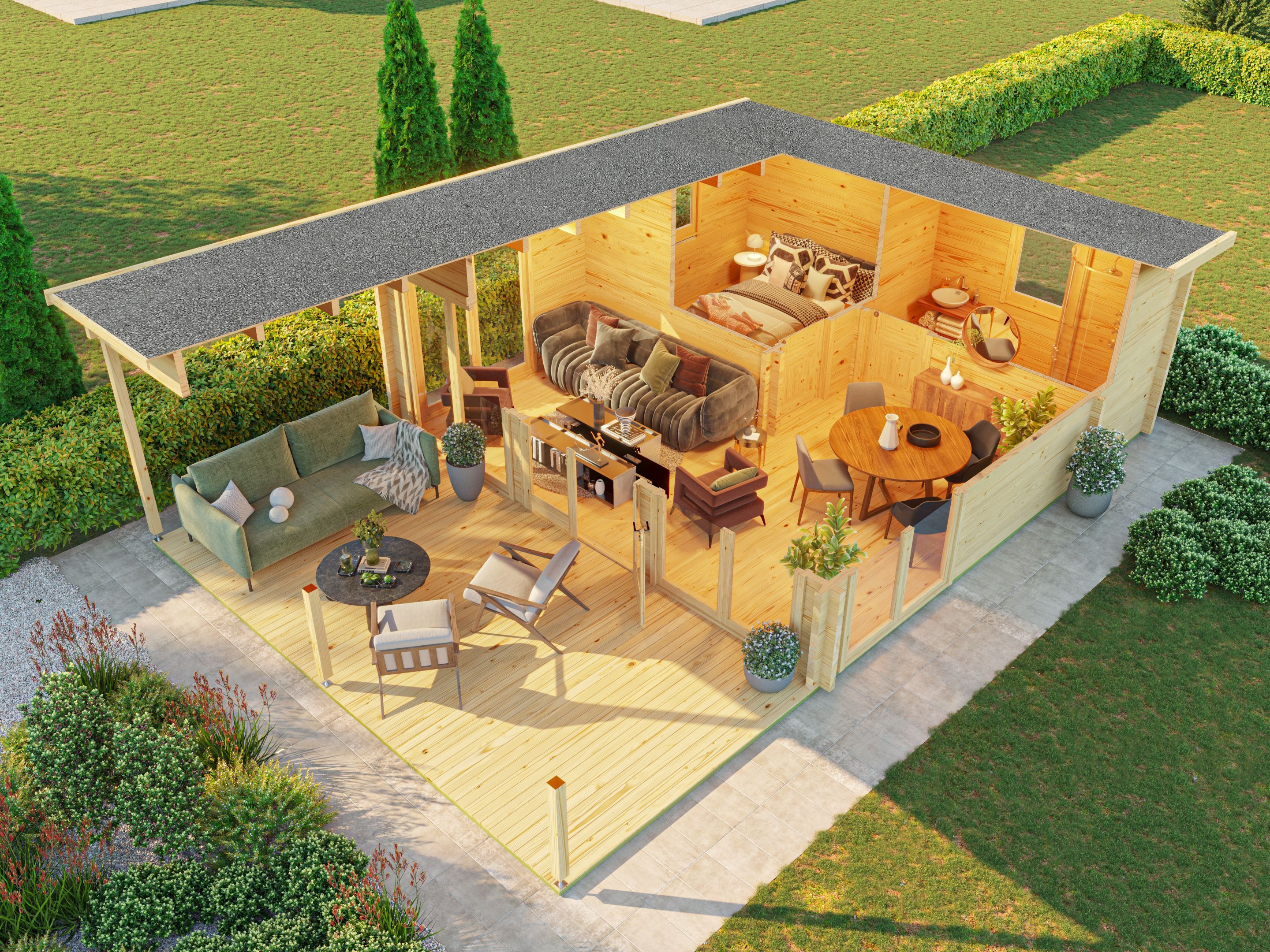Fjordholz Gartenhaus Modell Taunus 70 mit Vordach