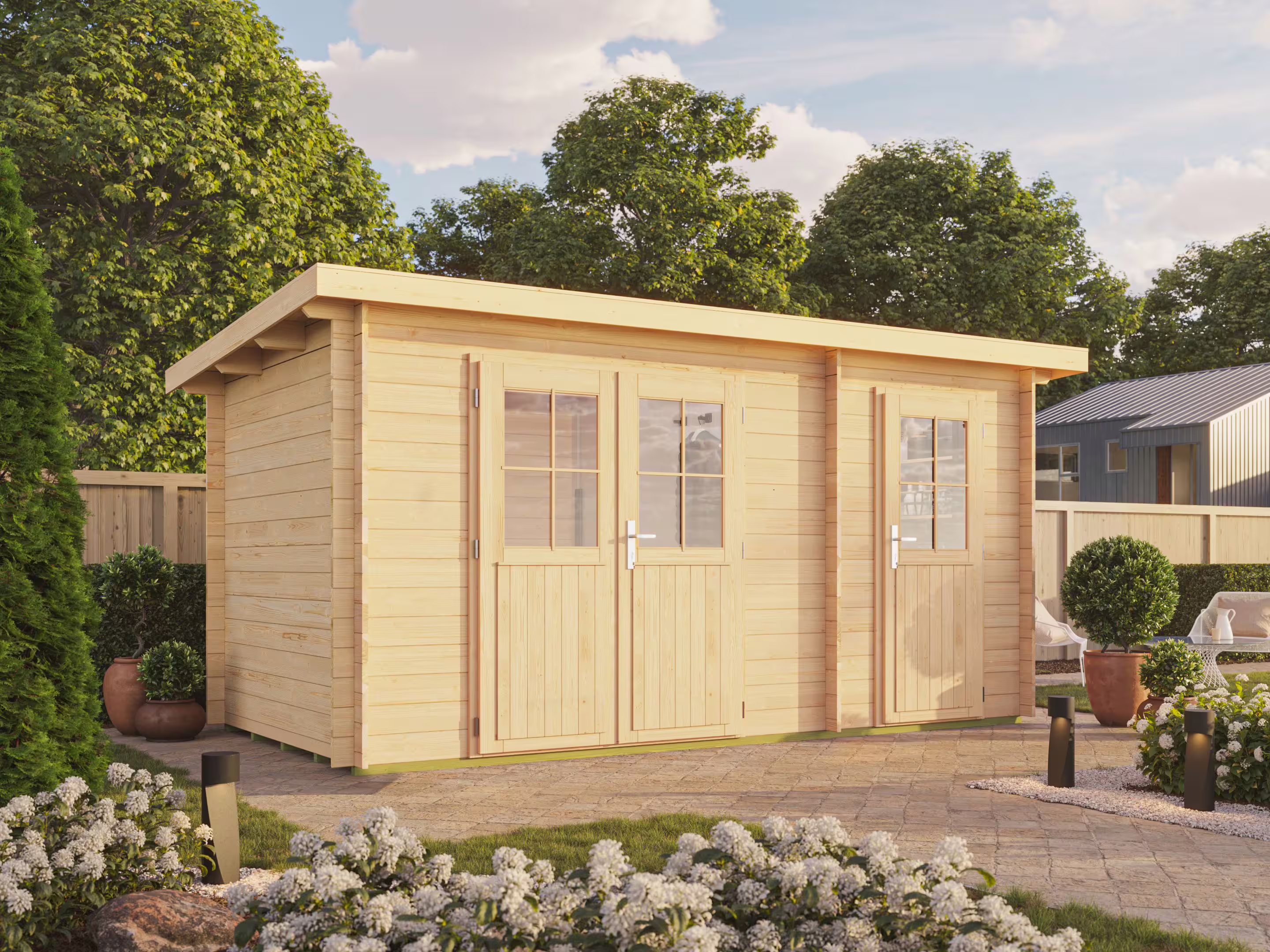 Fjordholz Pultdach Gartenhaus Modell Ezra 2H, Kief| Rabatt: 26%