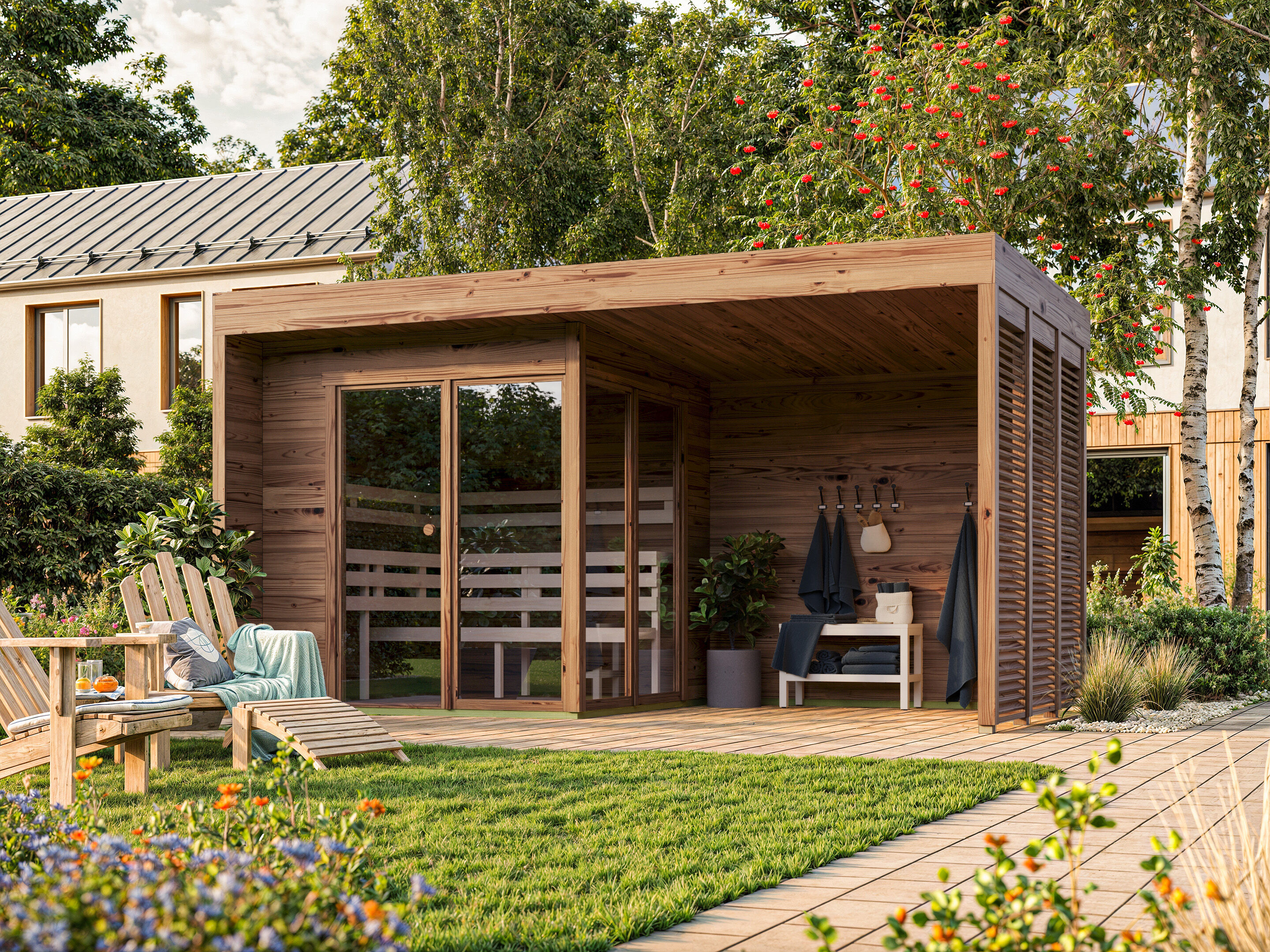 6x4m Fjordholz Saunahaus Modell Patio Größe S Plus