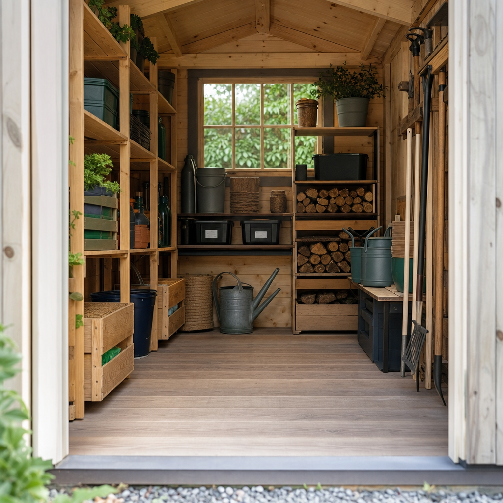 Regale, Bodenflächen und Wege im kompakten Gartenhaus planen